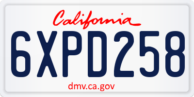 CA license plate 6XPD258