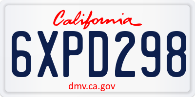 CA license plate 6XPD298