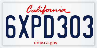 CA license plate 6XPD303