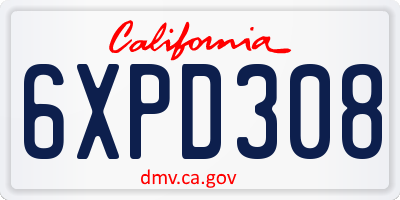 CA license plate 6XPD308