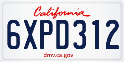 CA license plate 6XPD312