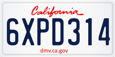 CA license plate 6XPD314