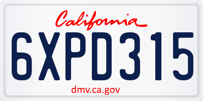 CA license plate 6XPD315