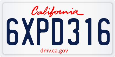 CA license plate 6XPD316