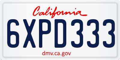 CA license plate 6XPD333