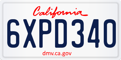 CA license plate 6XPD340