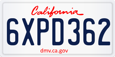 CA license plate 6XPD362