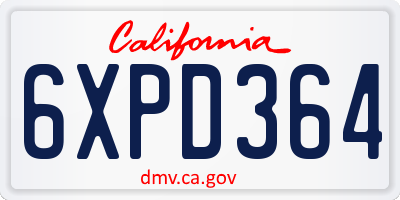 CA license plate 6XPD364