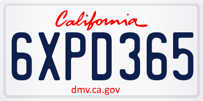 CA license plate 6XPD365