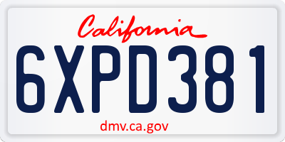 CA license plate 6XPD381