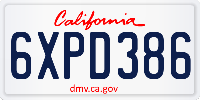 CA license plate 6XPD386
