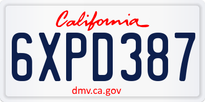 CA license plate 6XPD387