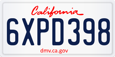 CA license plate 6XPD398