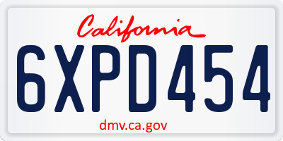 CA license plate 6XPD454