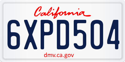 CA license plate 6XPD504