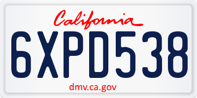 CA license plate 6XPD538