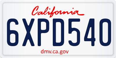 CA license plate 6XPD540