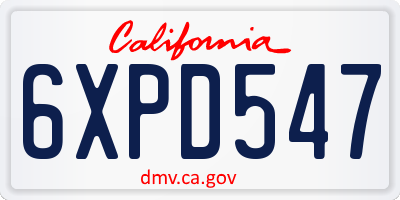CA license plate 6XPD547