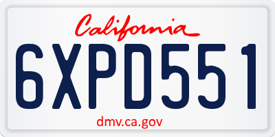 CA license plate 6XPD551