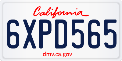 CA license plate 6XPD565