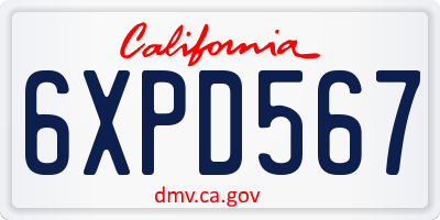 CA license plate 6XPD567