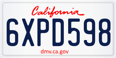 CA license plate 6XPD598