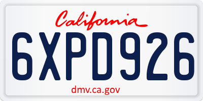 CA license plate 6XPD926