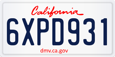 CA license plate 6XPD931