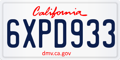 CA license plate 6XPD933