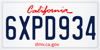 CA license plate 6XPD934
