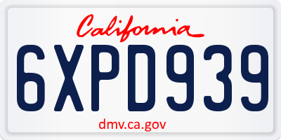 CA license plate 6XPD939