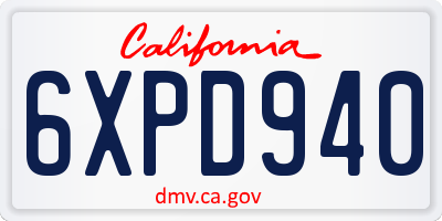 CA license plate 6XPD940