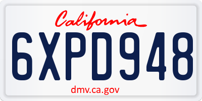 CA license plate 6XPD948