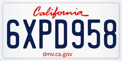 CA license plate 6XPD958