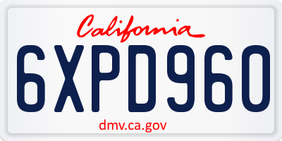 CA license plate 6XPD960