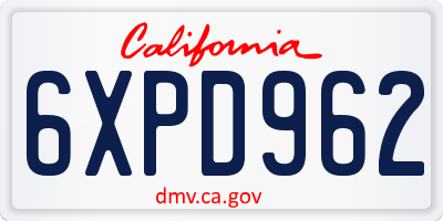 CA license plate 6XPD962