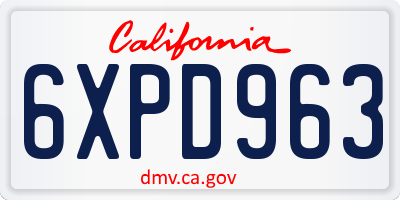 CA license plate 6XPD963