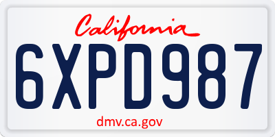 CA license plate 6XPD987
