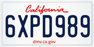 CA license plate 6XPD989