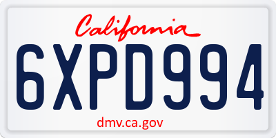 CA license plate 6XPD994