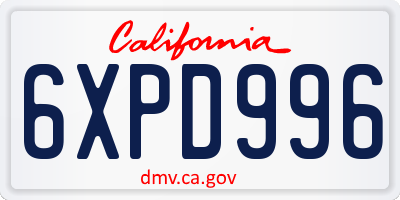 CA license plate 6XPD996