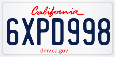 CA license plate 6XPD998
