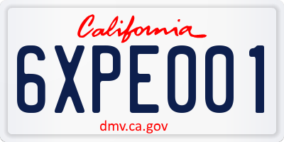 CA license plate 6XPE001