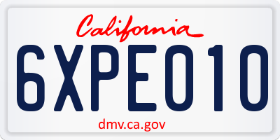 CA license plate 6XPE010