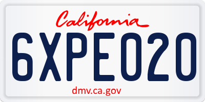 CA license plate 6XPE020