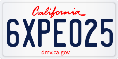 CA license plate 6XPE025