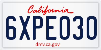 CA license plate 6XPE030