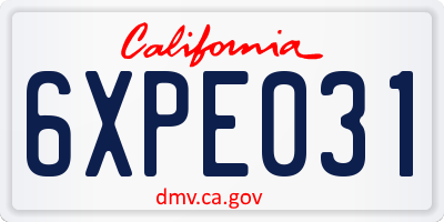 CA license plate 6XPE031