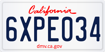 CA license plate 6XPE034