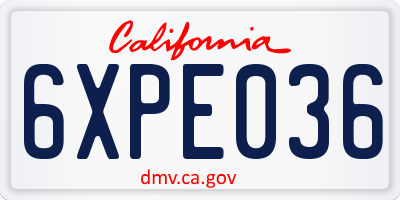 CA license plate 6XPE036
